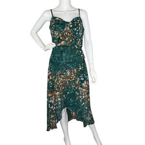 NWT Lily Rose L Sleeveless High-Low Wrap Dress Chiffon Floral Bustier Forest